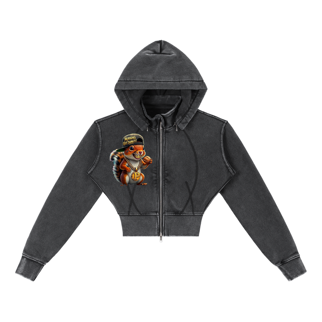 Vintage Washed Cropped Fleece Hoodie